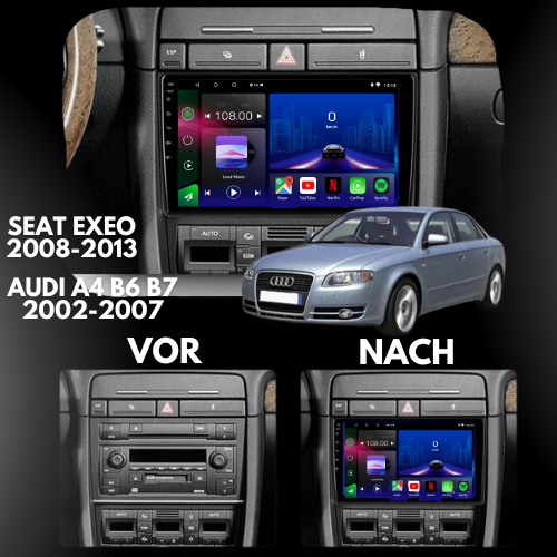 Audi A4 S4 RS4 B6 B7 2003-2008 | Seat Exeo 2008-2013 | Android 13 Autoradio | Apple CarPlay | Android Auto | BOSE - AutoTunes